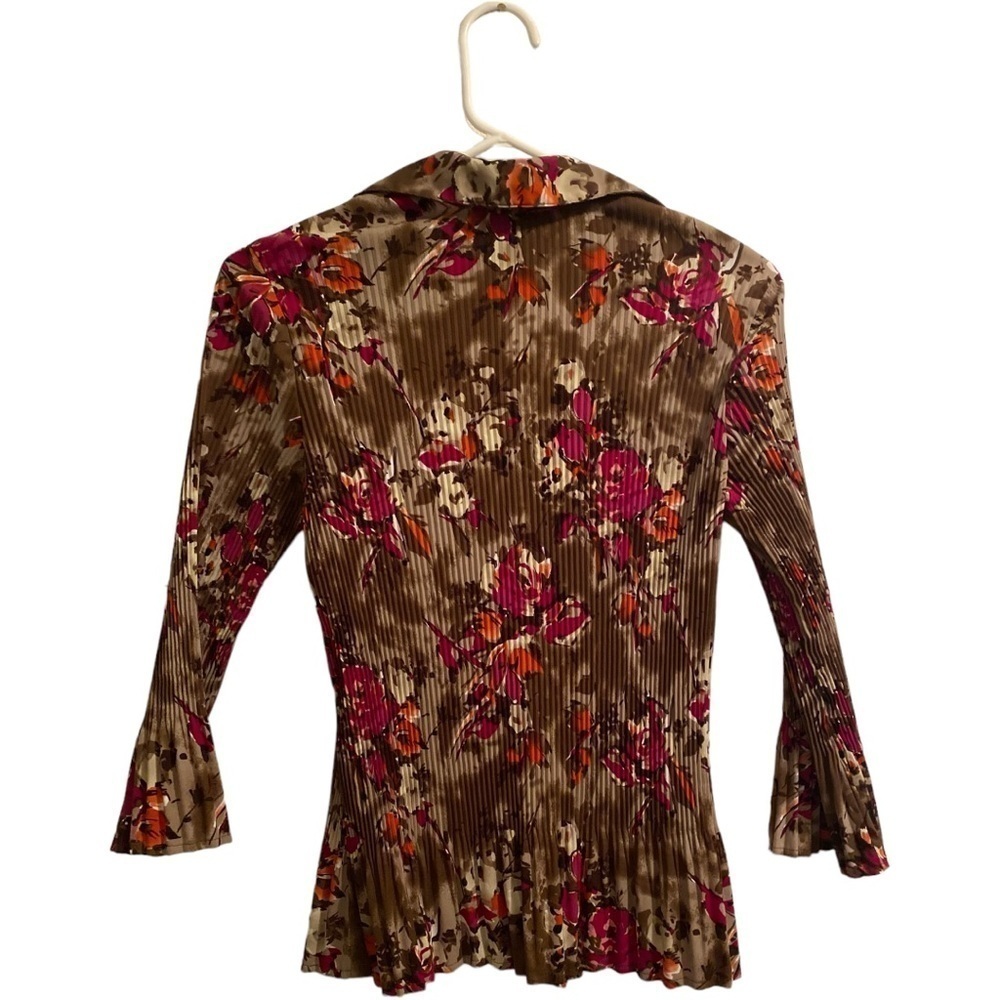 Christopher & Banks Floral Blouse Womens Small Taupe & Hot Pink Professional - Picture 2 of 12